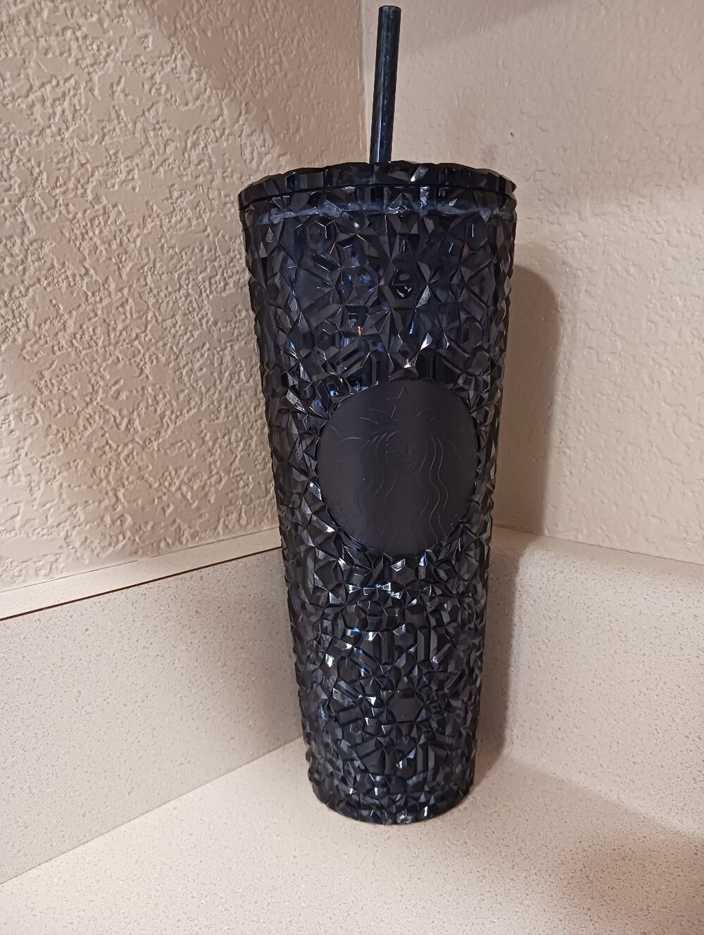 Starbucks Black Faceted Studded Tumbler with Straw
